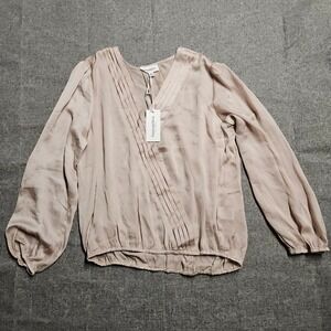 Emma&Olivia Womens Pleated V-Neck‎ Long Sleeve Blouse Top, Medium, Casual